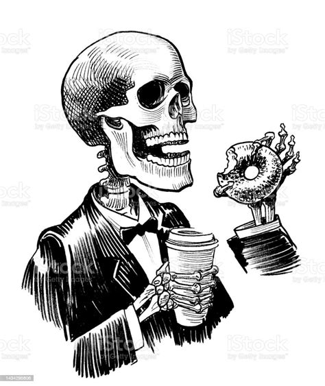 Skeleton Drinking Coffee Stock Illustration Download Image Now