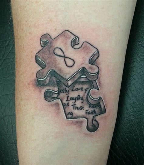Matching 3d Puzzle Piece Tattoo Done By Tom Hacic Redhouse Tattoo And Piercing Autism Tattoos