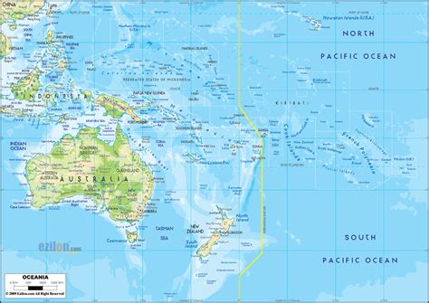 Physical Map Of Oceania Ezilon Maps