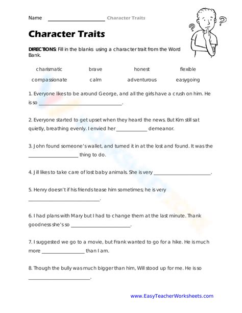 Free Printable Character Traits Worksheets For Kids