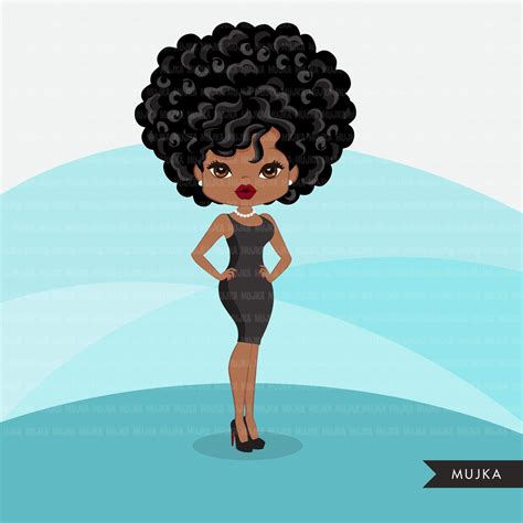 Afro Black Woman Clipart With Black Mini Dress African American Graphi