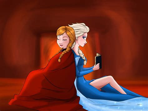 In Front Of Hearth Elsa And Anna Frozen By Kanada17 On Deviantart