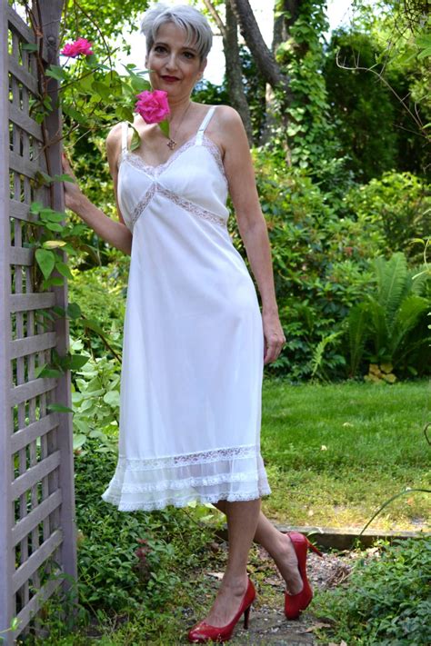 flouncy 1950 s white slip dress vintage lingerie chiffon and lace crystal pleated full slip