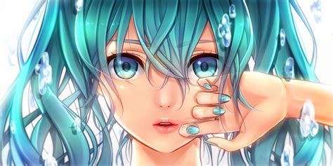Vocaloid Eyes Face Glance Light Blue Hair Anime Wallpaper 2160x1080