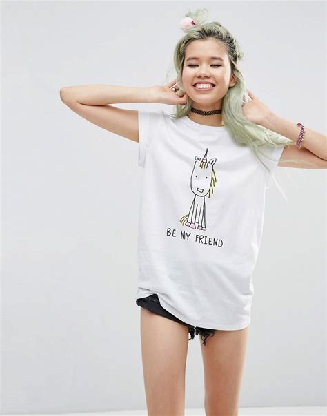 Asos Asos T Shirt With Be My Friend Unicorn Print At Asos Latest