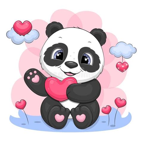 Cute Cartoon Panda With Hearts Vector Illustration Of An Animal On A