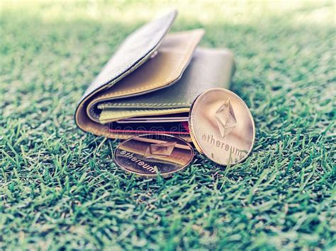The Coin Of The Crypto-currency Ethereum And A Leather ...