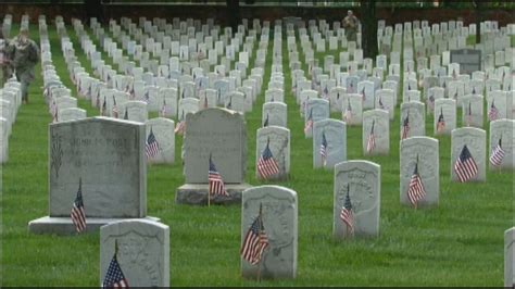 Us Flags Placed On Arlington National Cemetery Headstones