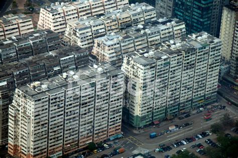Old Buildings In Hong Kong Kowloon Side Aerial View Stock Photo