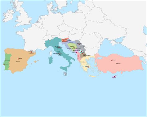 Topografie Landen En Hoofdsteden Van Zuid Europa