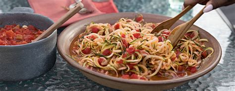 Cook and stir until heated through, about 5 minutes. Zucchini Noodles with Spicy Tomato Sauce | Ready Set Eat