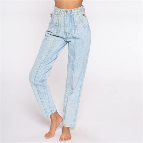 Acid Wash Jeans 80s 90s Mom Jeans Denim High Waist Pleated Jeans 80s Tapered Western Denim Pants