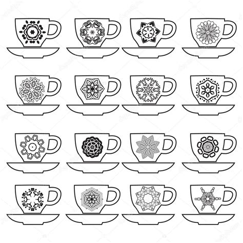En estas tazas rica leche tomarã©colorear taza de cafã© expreso (bebidas), dibujo para colorear gratis. Vectores: para tazas | Set de tazas de colección con ...