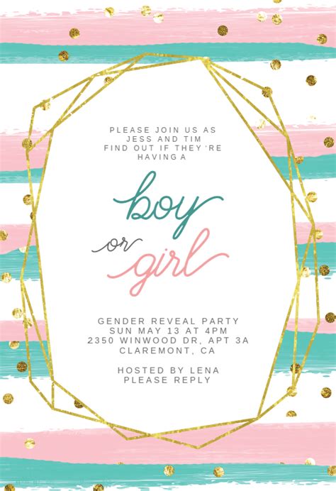 Geometric Polygon And Stripes Gender Reveal Invitation Template Free