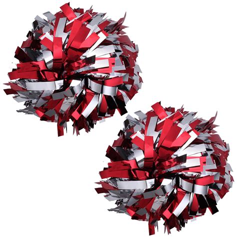 Metallic Cheer Pom Poms Cheerleading Cheerleader Gear Pieces One Pair Poms Red Silver