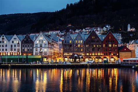 View Of Bergen At Night Norway Stock Image Image Of Norway Pier