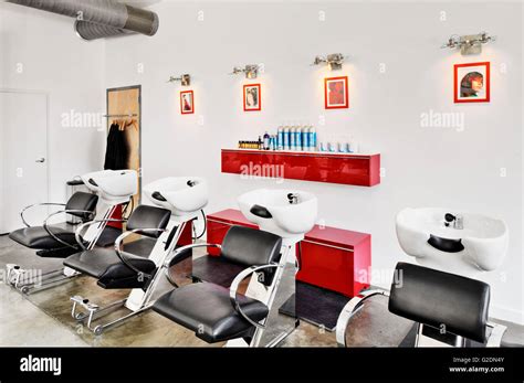 Hair Washing Sinks And Chairs In Hair Salon Stock Photo Alamy