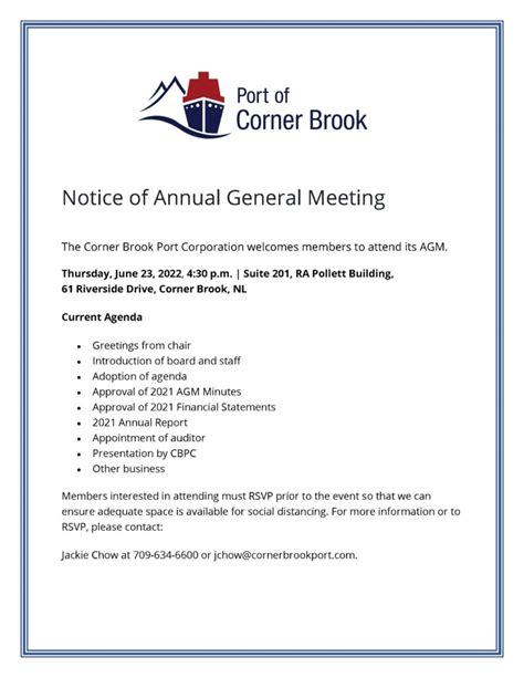 Notice Of Annual General Meeting Corner Brook Port