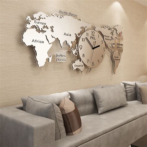World Map Wall Clock Modern Design 304 Stainless Steel And Acrylic Large
