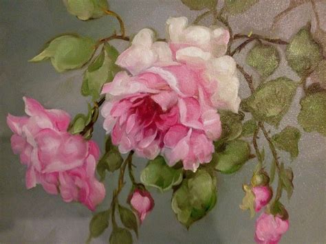 BARNES OIL PAINTING PINK ROSES VINTAGE ANTIQUE STYLE SHABBY STILL LIFE FLORAL Flower Painting