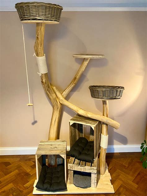 Cat Tree Handmade Natural Wood Etsy