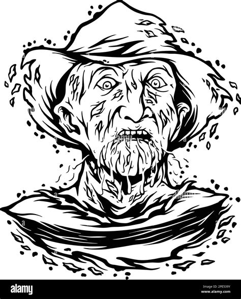 Spooky Freddy Zombie Face Bloody Melted Outline Vector Illustrations