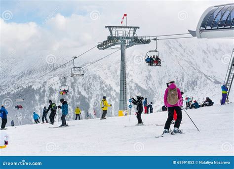 Ski Resort Bansko Bulgaria View Skiers On Lift Editorial Photography Image Of Mountain
