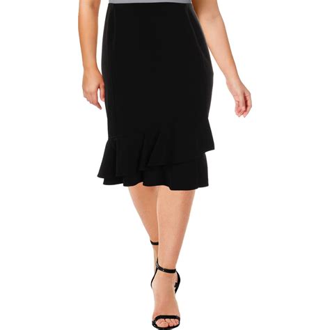 Calvin Klein Womens Black Ruffled Knee Length Flounce Skirt Plus 22w