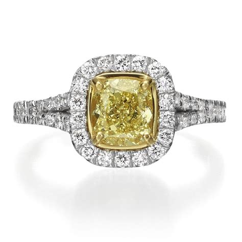 156 Ct Fancy Yellow Cushion Cut Diamond Engagement Ring Benzdiamonds