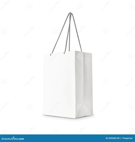 White Paper Shopping Bag Side View Isolated On White Background With