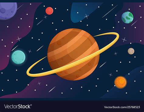 Galaxy With Cartoon Planets In Space Background Vector Image