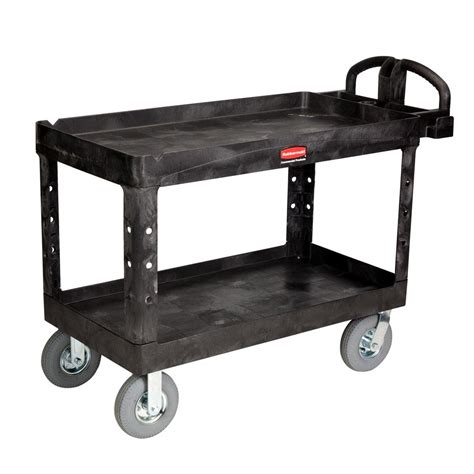 Rubbermaid Fg454610bla Black Large Heavy Duty Two Shelf Utility Cart