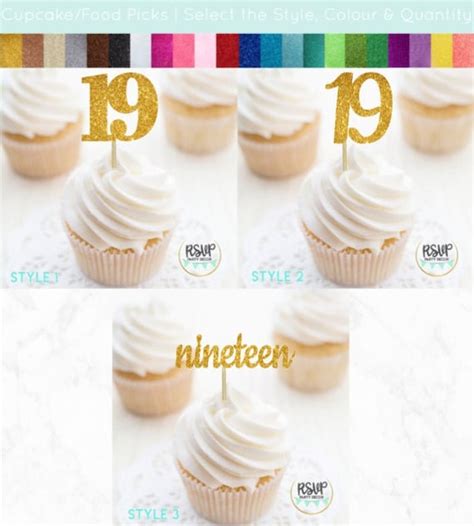 Number 19 Cupcake Toppers Nineteen Food Picks 19th Birthday