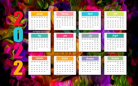 2022 Year Calendar Isolated On White Background Vector Image Gambaran