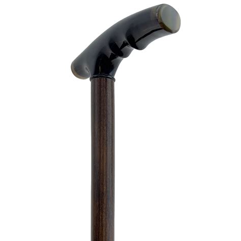 Sophisticated Black Horn Fritz Walking Cane With Maple Shaft And Brass