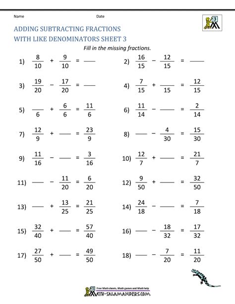 Adding Fractions With Like Denominators Worksheets