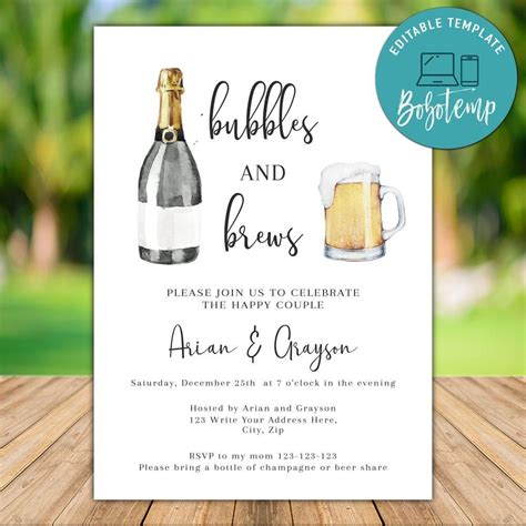 Printable Bubbles And Brews Couples Shower Invitation Diy