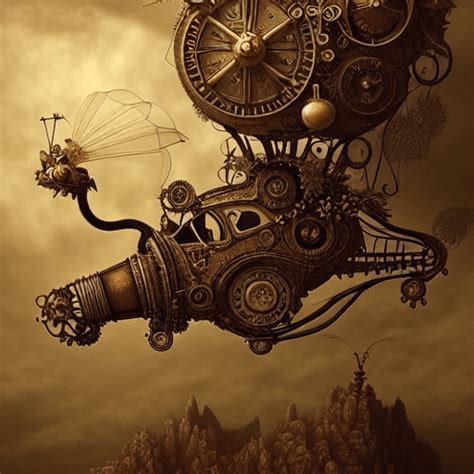 Whimsical Detailed Fantasy Steampunk Flying Machine · Creative Fabrica