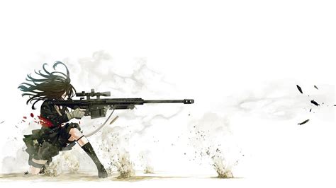 Wallpaper Anime Girls Weapon Soldier Rifles Barrett 50 Cal