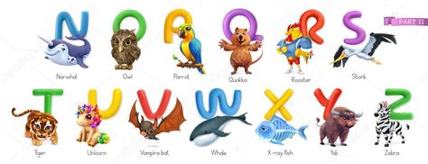 Alfabeto Del Zoológico Animales Divertidos Conjunto De Iconos