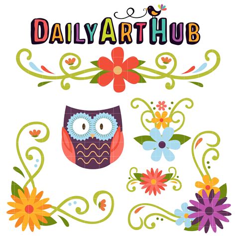 Hippie Owl Floral Clip Art Set Art Hub Silhouette Cameo Projects Free