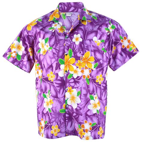 Hawaiian Shirt Aloha Cotton Plumeria Frangipani Beach Holiday Purple