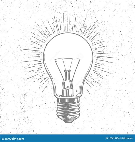 Sketch Light Bulb On Grunge Background Vector Poster Stock Vector