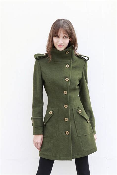 Army Green Fitted Cashmere Coat Military Jacket By Sophiaclothing 139