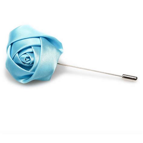Aqua Blue Satin Rose Lapel Pin Mens Rosebud Flower Boutonniere Pins