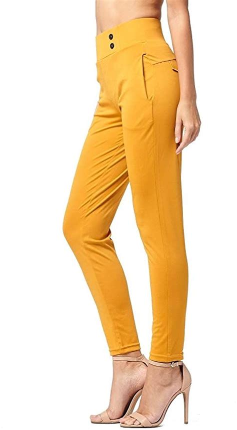 Premium Womens Stretch Dress Pants Wear To Work Ponte Treggings Zoe Mustard X Large