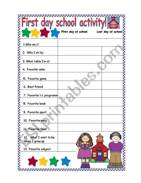 Activity For The First Day Of School Esl Worksheet By Eslmyriam