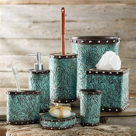 Tooled Turquoise Flowers Bath Accessories Black Forest Decor