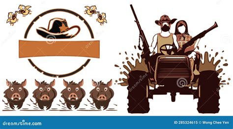 Redneck Hunters Coming Animals Run Away Logo Diagram Vector Graphics