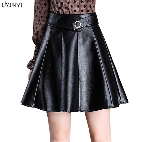 Lxunyi Women Winter Pu Leather Skirt Plus Size High Waist Casual Loose A Line Faux Leather Skirt